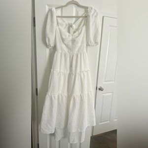 Fab’rik white midi dress with puff sleeves and keyhole back detail